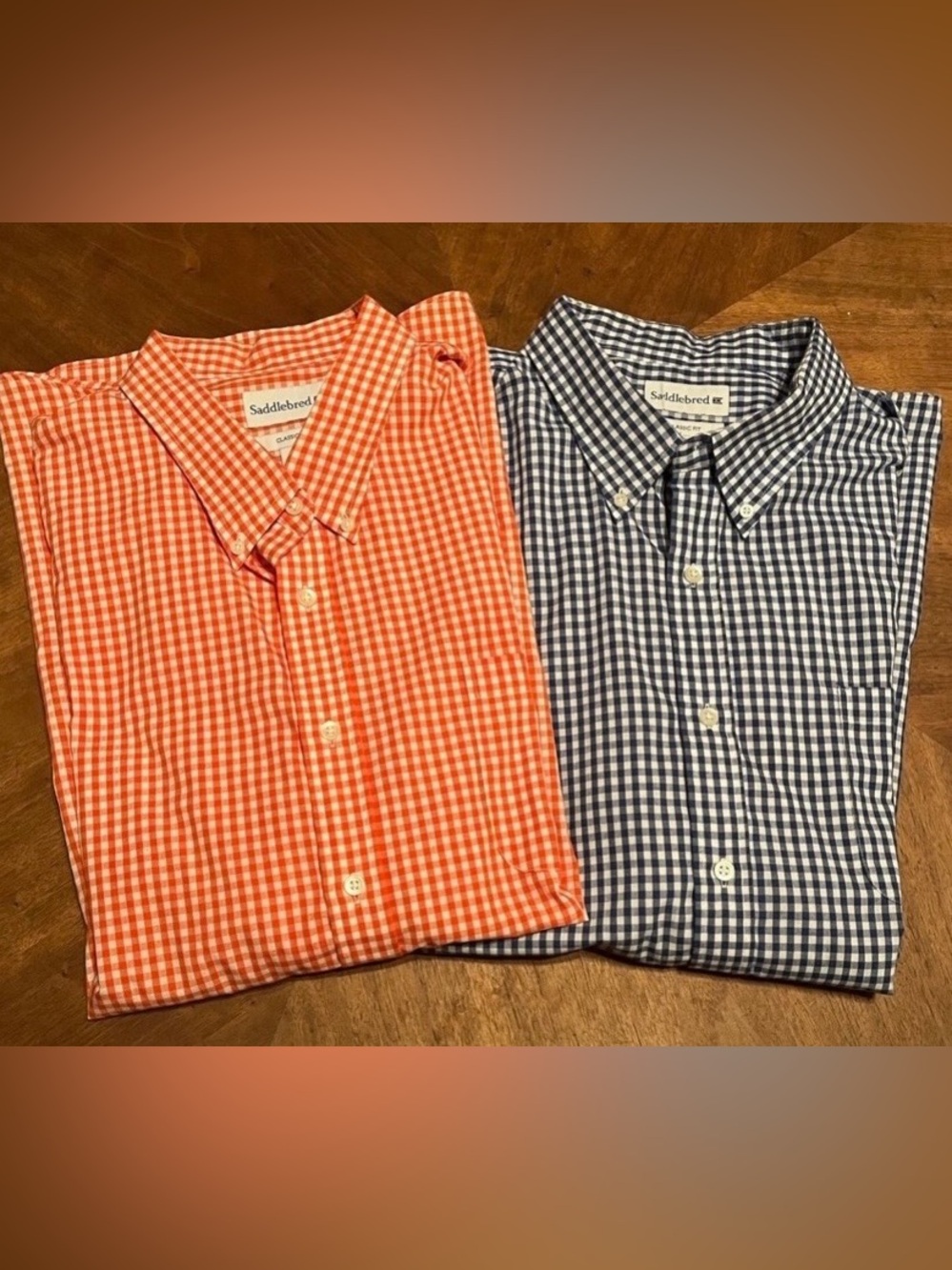 3X Saddlebred Orange and Navy Gingham Button-Down Shirt Pair